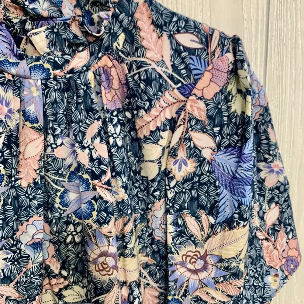 Julia Jordan Blue Floral Ruffle Neck Midi Dress Size 12 - Picture 3 of 8